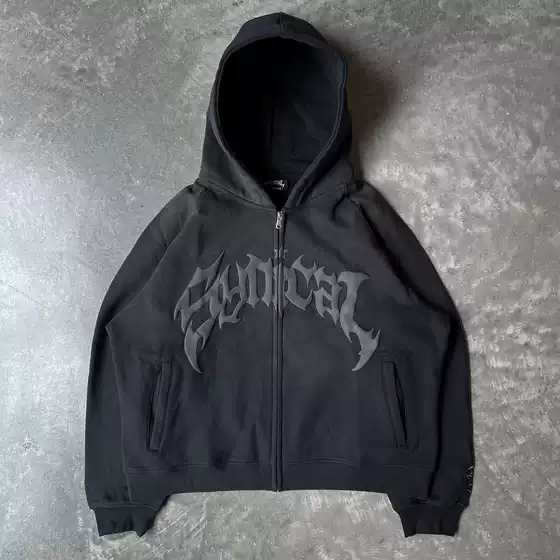 New American Retro Zip-Up Hoodie Gothic Letter Star Print Hooded Sweatshirt Streetwear Men's Loose Casual Jacket