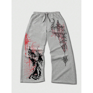 欧美风复古哥特运动健身直筒裤嘻哈街舞休闲裤Polyester trousers