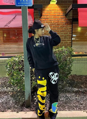 Hell star Project Capri pants微喇叭拼接阔腿裤印花运动裤