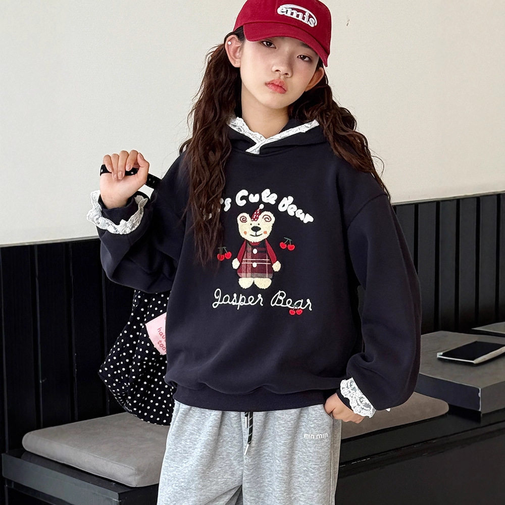 女童卫衣2025新款秋冬装大童蕾丝花边套头衫儿童加绒加厚连帽上衣