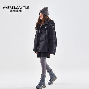 女童羽绒服加厚冬季2024新款初中生黑色冬装女大童高级感短款外套