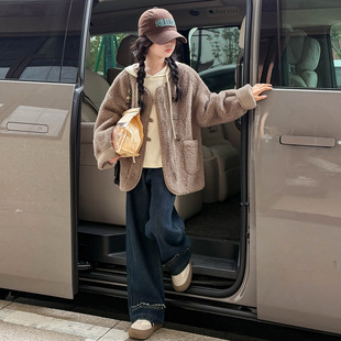 2025女童羊羔绒洋气外套新款儿童洋气超好看女大童秋冬加绒毛毛衣