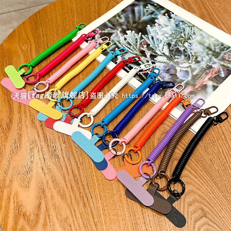 手机挂绳伸缩弹力短绳户外挂件门扣卡套绳防丢电话线圈弹簧扣钥匙圈手