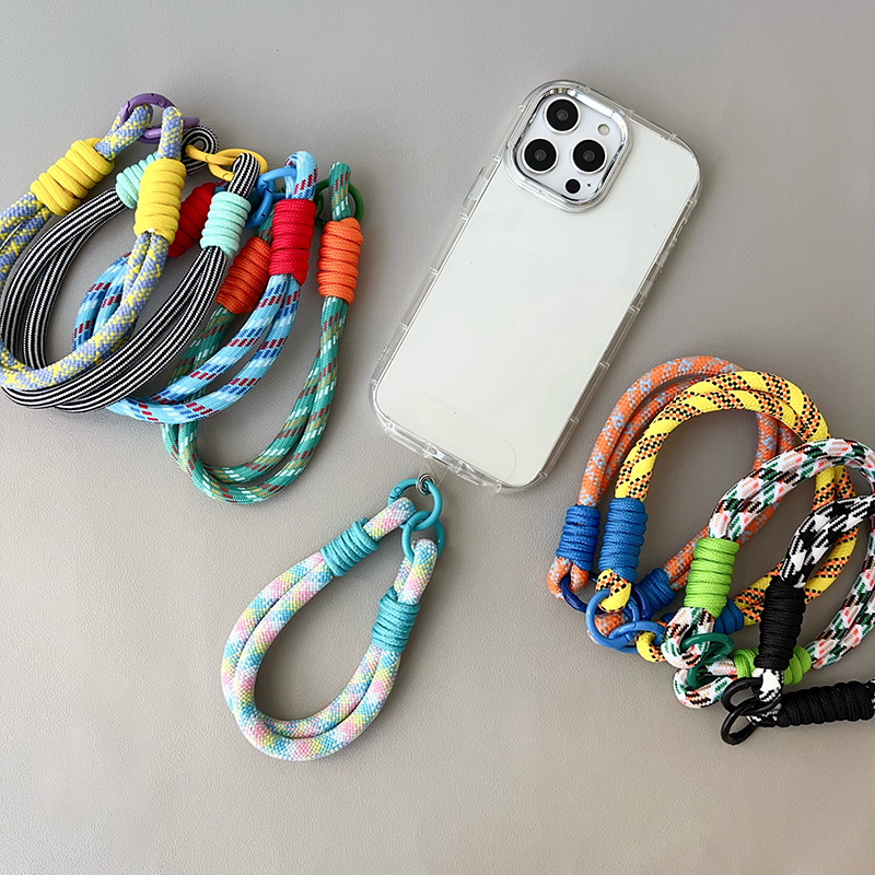 多巴胺撞色手机短绳高级感结实耐用双扣挂绳短款高级感腕带透明夹片防丢失户外挂件网红女款个性便携手提短链