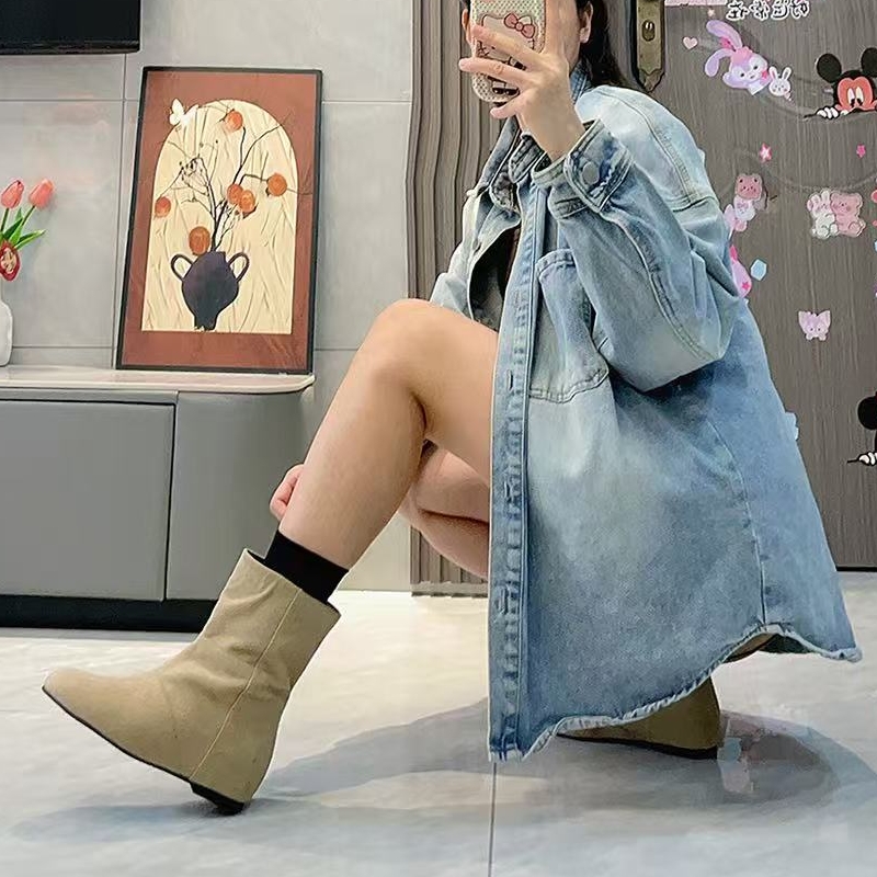 茄歌简约风内增高6cm短靴