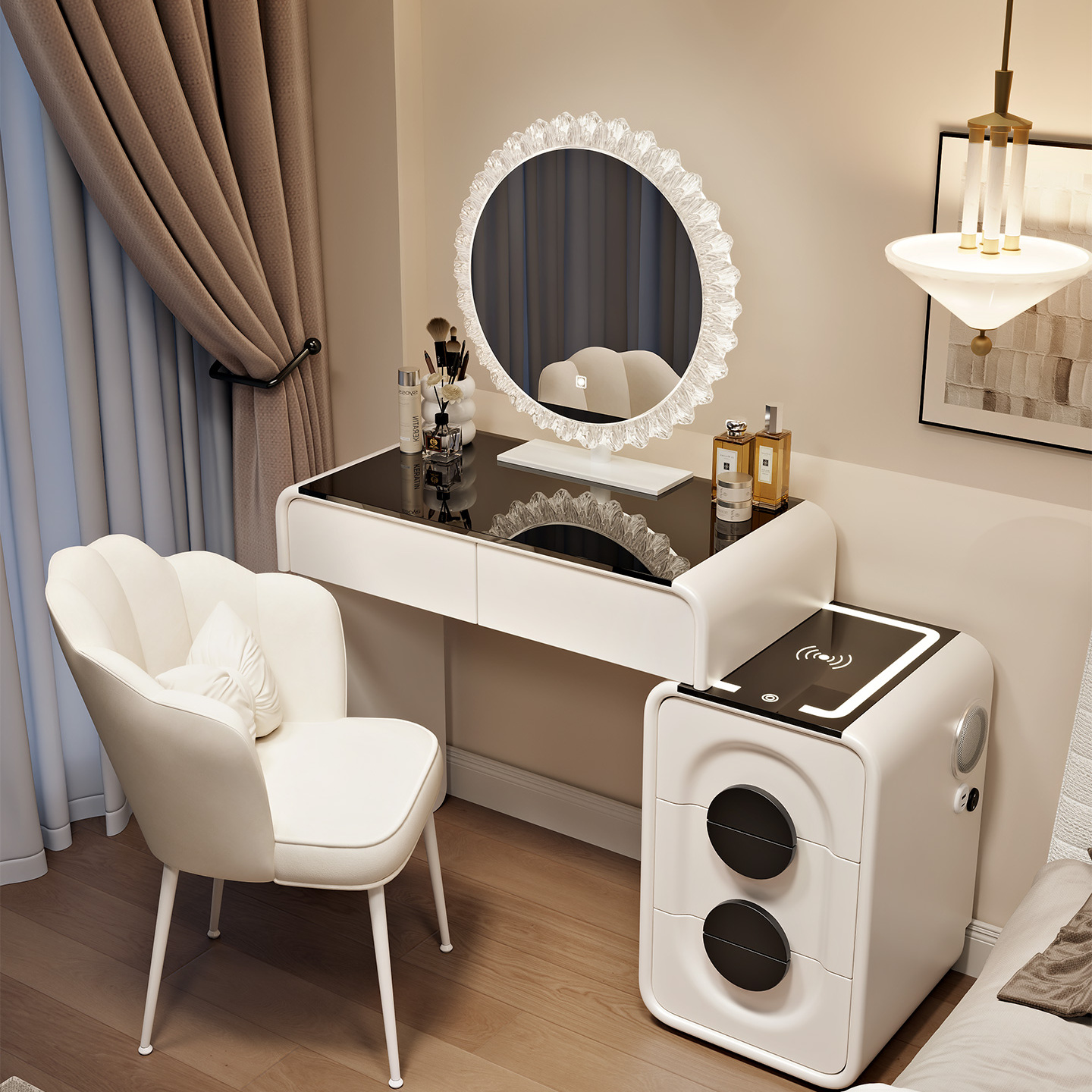 智能实木梳妆台小型2025新款卧室现代简约化妆桌斗柜一体小户型