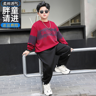 胖男童春秋装加肥加大运动休闲套装新款中大童长袖卫衣两件套潮装