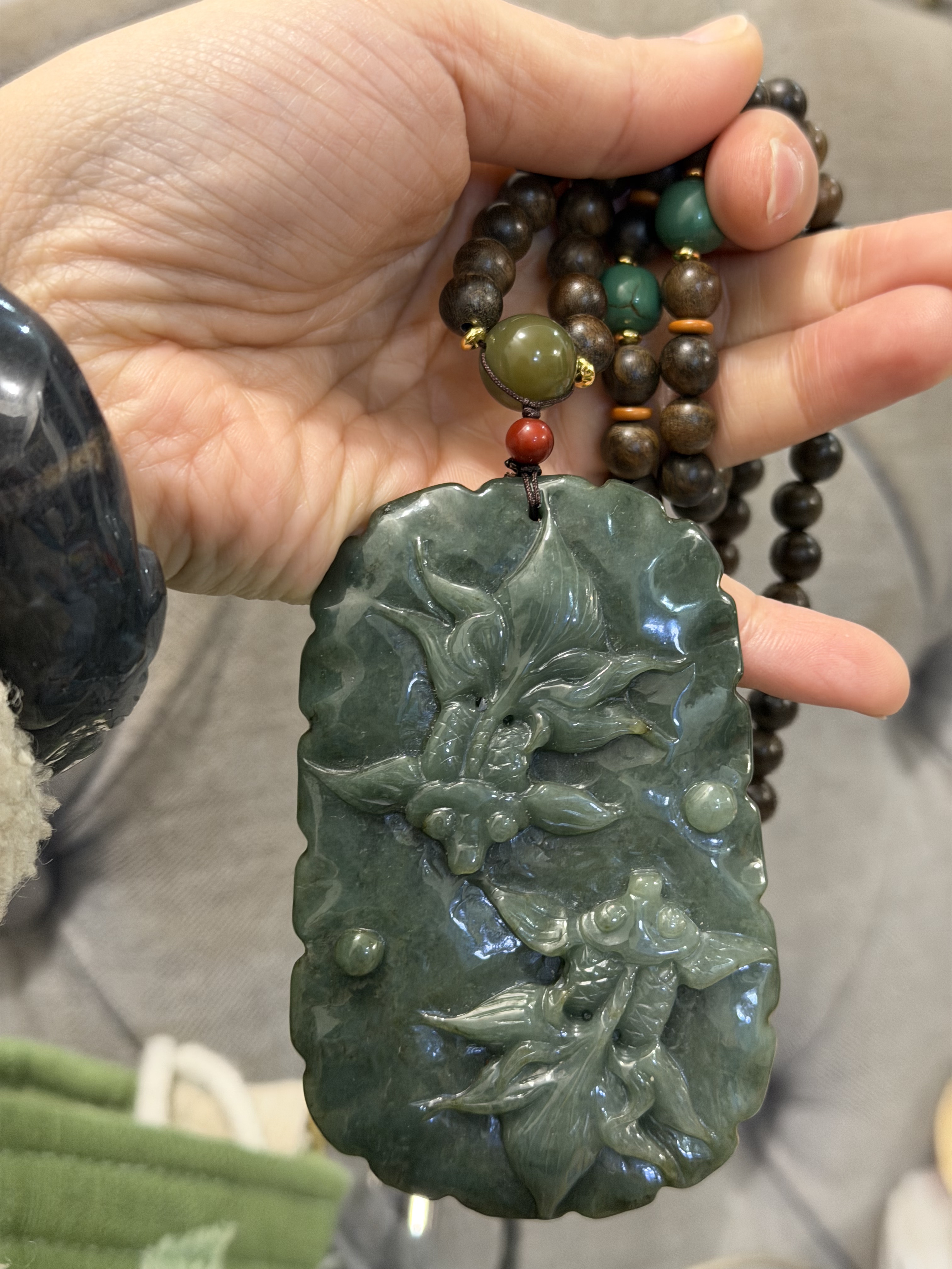 沉香老翡翠挂牌项链毛衣链吊坠