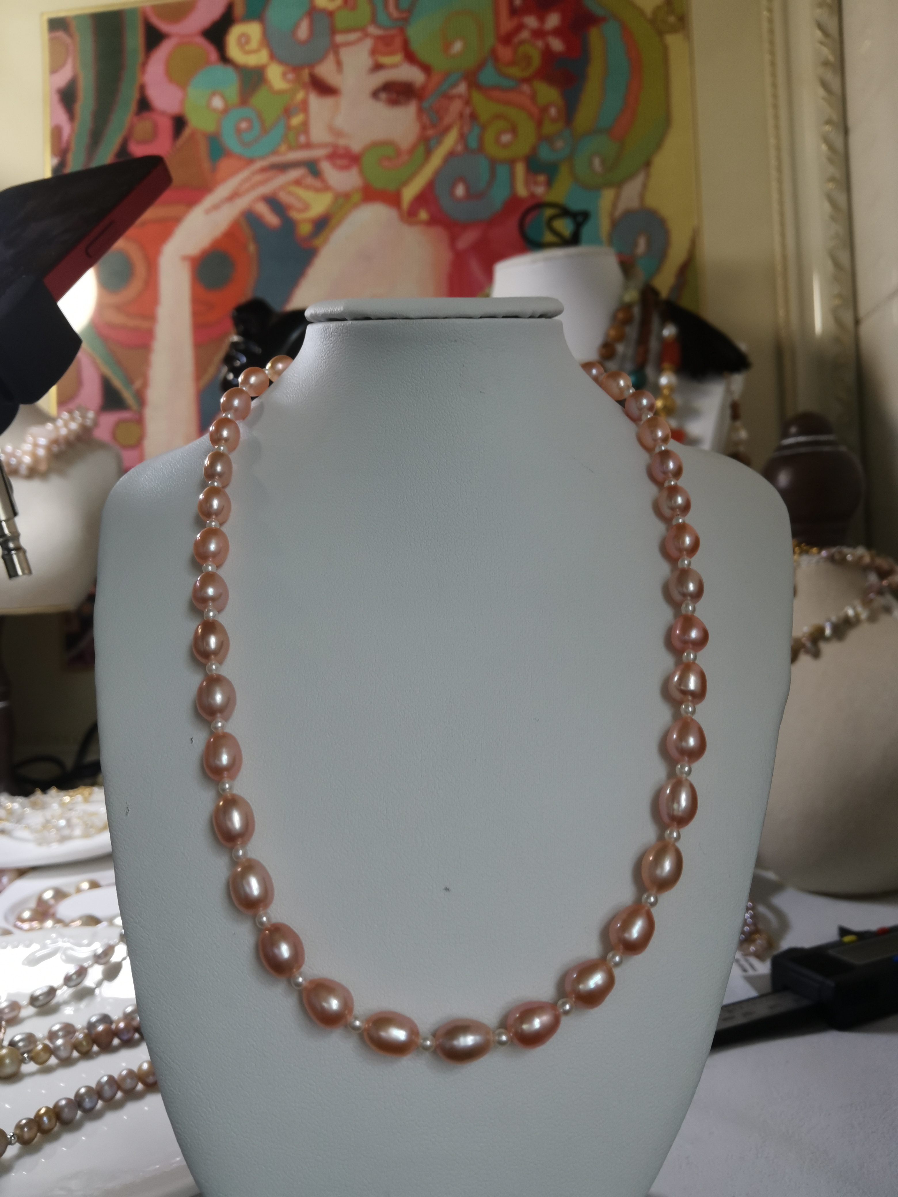 天然淡水珍珠项链女款粉色珍珠项光优秀香港回流项链