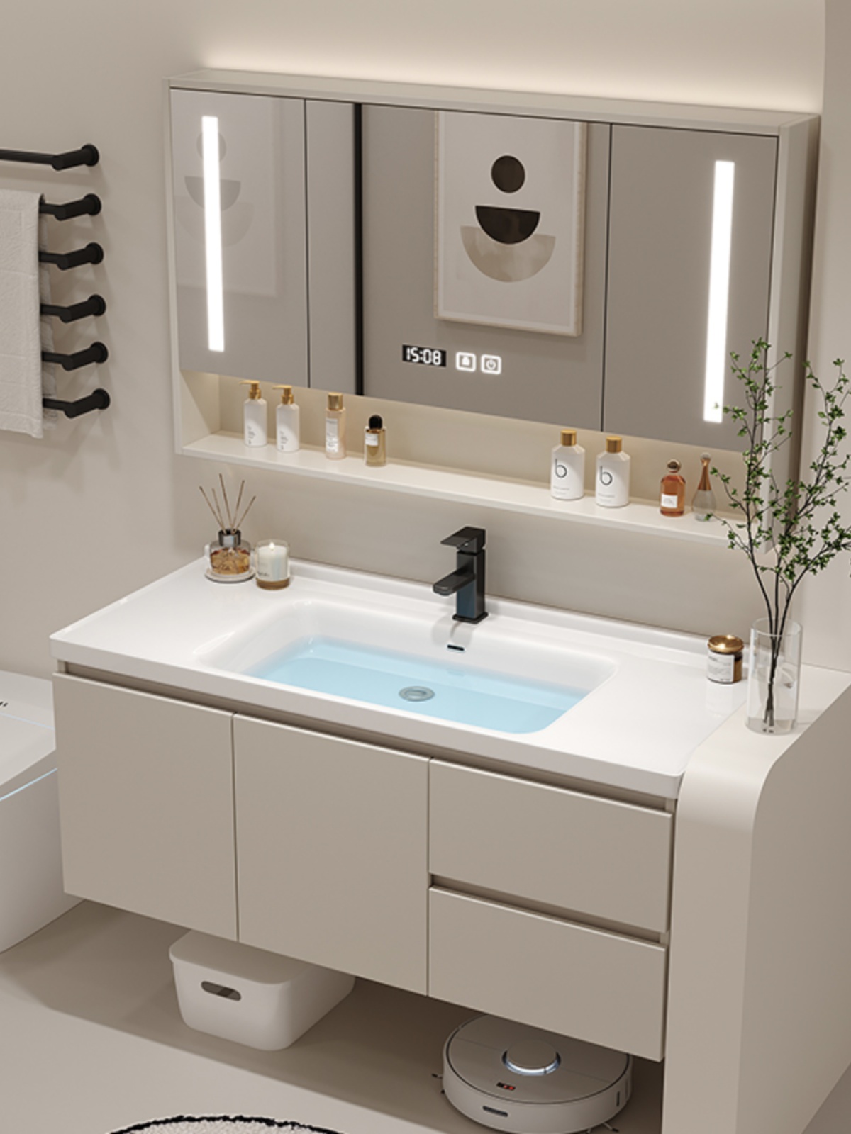 Cream ceramic integrated basin bathroom cabinet combination solid wood toilet washbasin wash basin washbasin washbasin bathroom cabinet