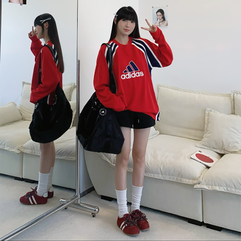阿迪达斯三叶草男女2026夏款撞色透气网眼休闲运动长袖T恤 JD5376