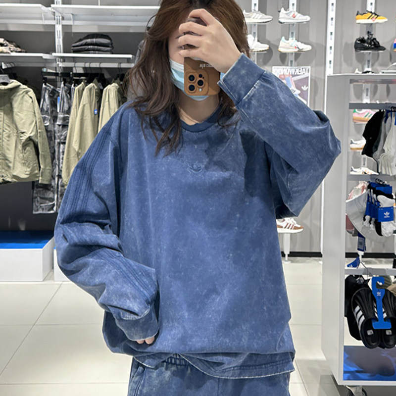 Adidas阿迪达斯三叶草男女款水洗做旧长袖T恤复古休闲宽松卫衣