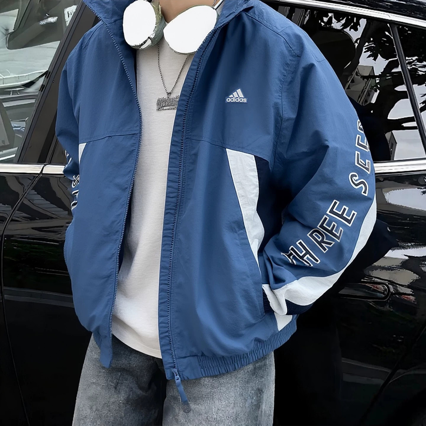 阿迪达斯男立领防风宽松棒球服