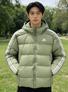 Adidas阿迪达斯羽绒服男款冬季新款加厚保暖三条纹连帽外套JN7479