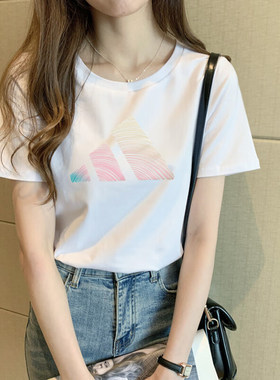 Adidas阿迪达斯短袖女26夏季新款渐变logo运动圆领休闲T恤JL6284