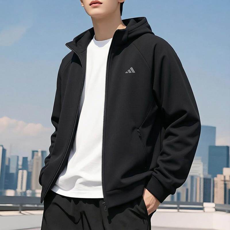 阿迪达斯针织外套男装秋季新款运动服跑步训练透气休闲连帽夹克