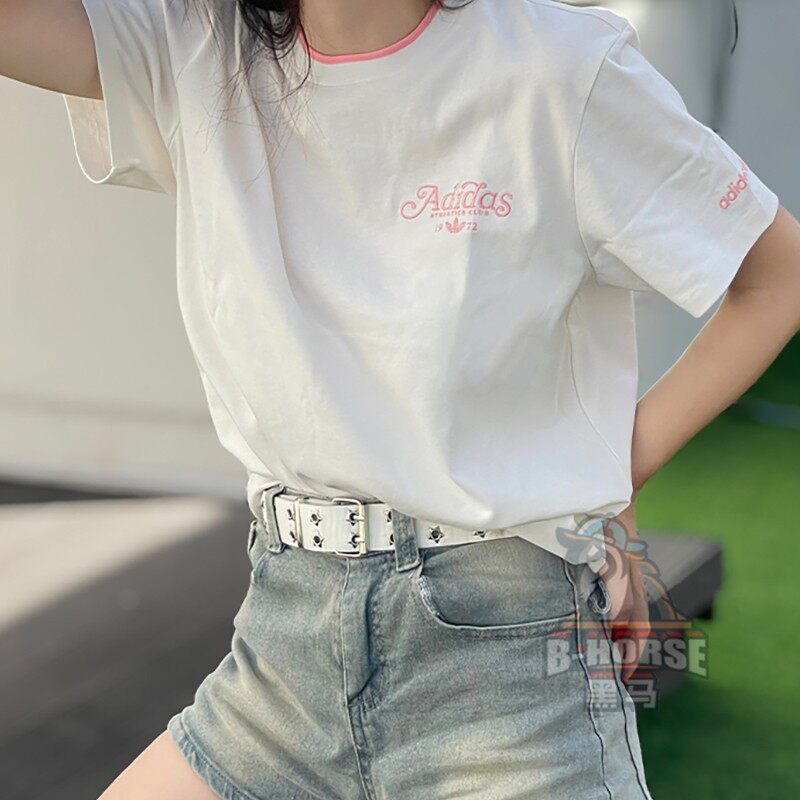 Adidas阿迪达斯三叶草女生夏季短袖百搭休闲复古刺绣logo白色T恤