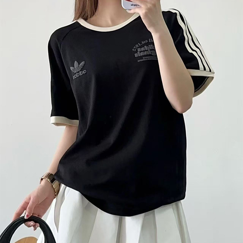 阿迪达斯三叶草夏季短袖男女款2026新款美式复古撞色宽松潮流T恤