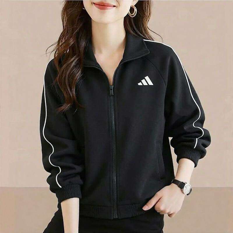 Adidas阿迪达斯外套女款新款宽松立领休闲夹克短款运动针织上衣