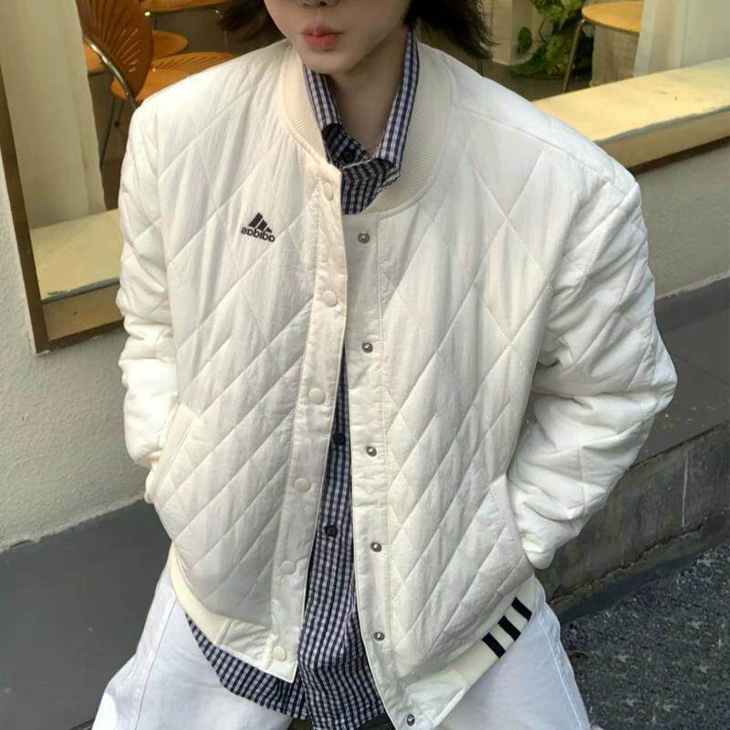 阿迪达斯轻薄棉服女棒球服秋冬新款复古宽松运动韩版加棉加厚外套