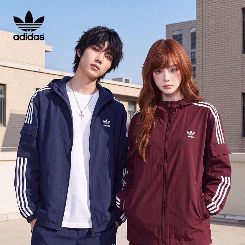 正品Adidas阿迪达斯三叶草外套潮款红色2026秋季爆款运动防风夹克