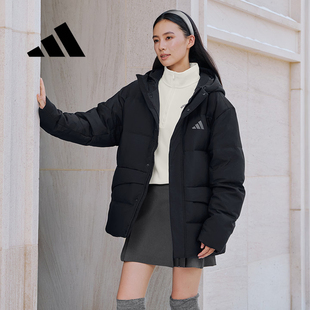 Adidas阿迪达斯冬季羽绒服男女同款加厚保暖面包服黑色连帽外套
