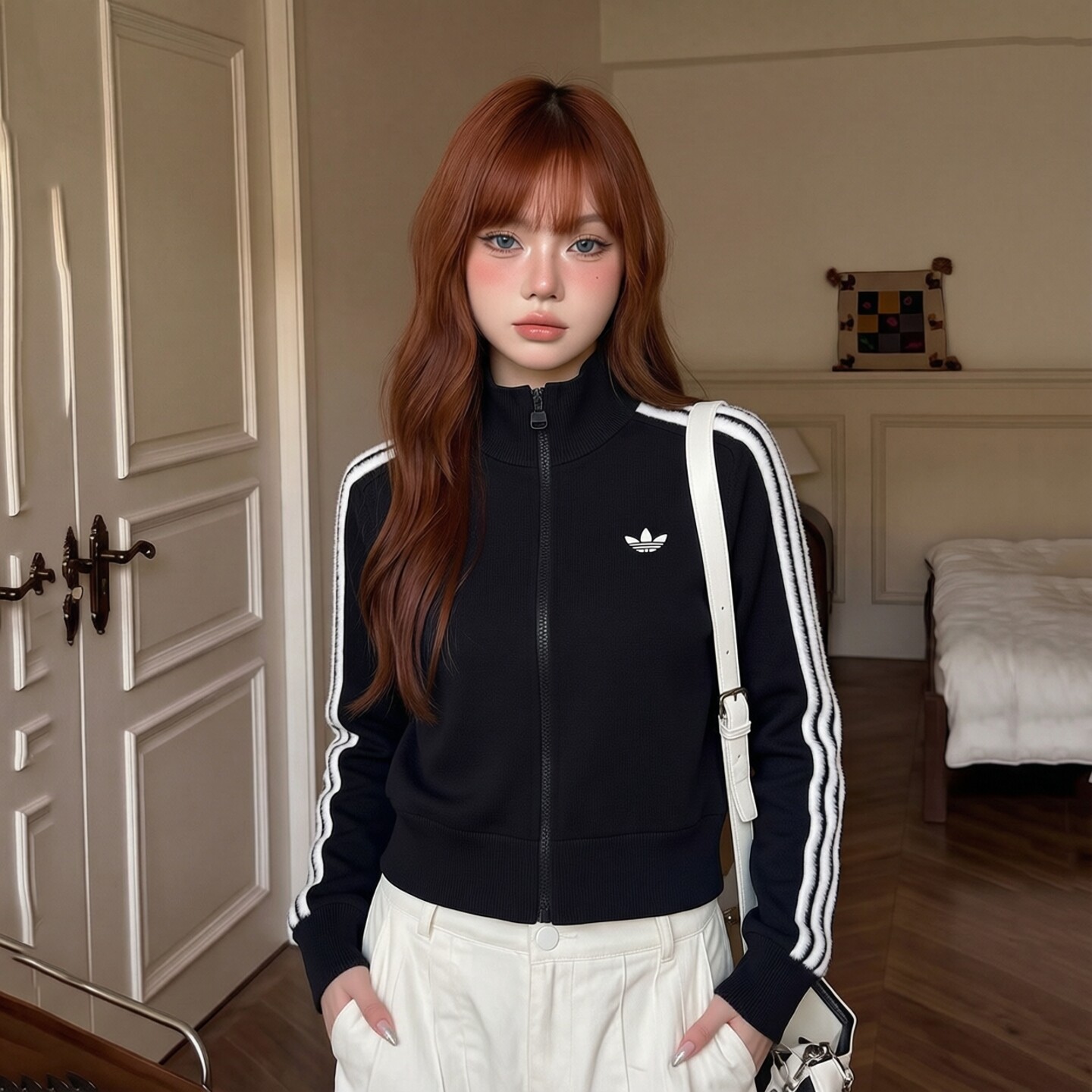 阿迪达斯三叶草修身短款外套女