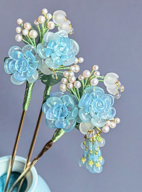 墨涧花海蓝宝玫瑰发簪