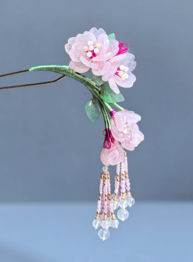 墨涧花粉水晶花流苏步摇发钗