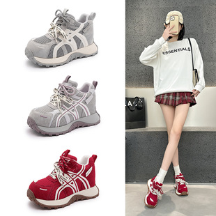 轻便网面休闲百搭运动阿甘鞋 新款 女2026春季 隐形内增高7CM老爹鞋