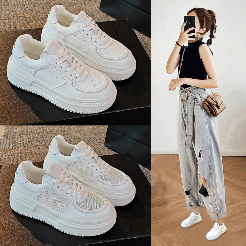 真皮厚底小白鞋女2025春夏新款