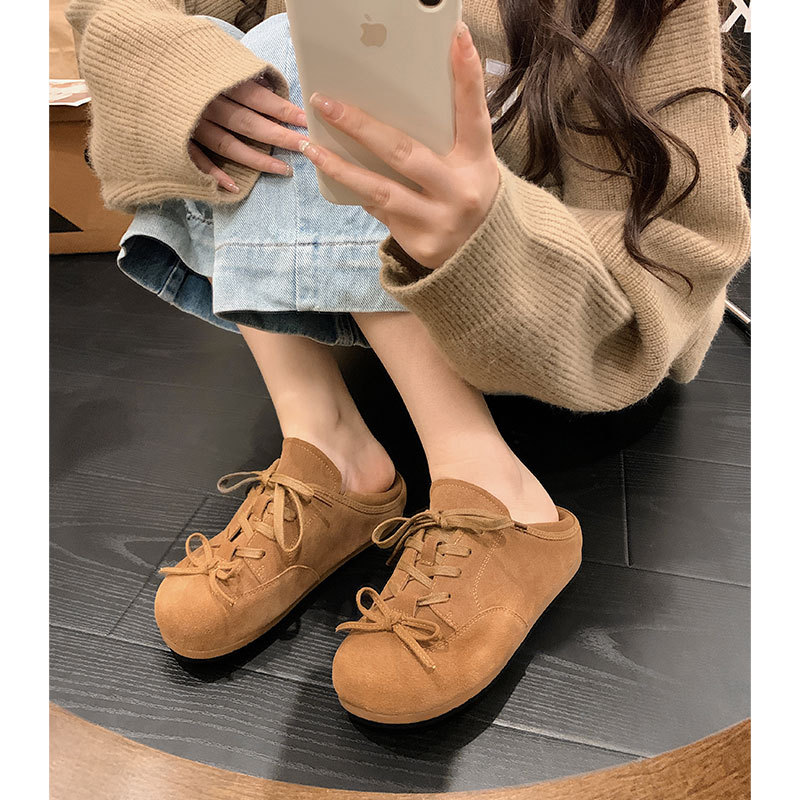 牛反绒复古平底蝴蝶结勃肯鞋