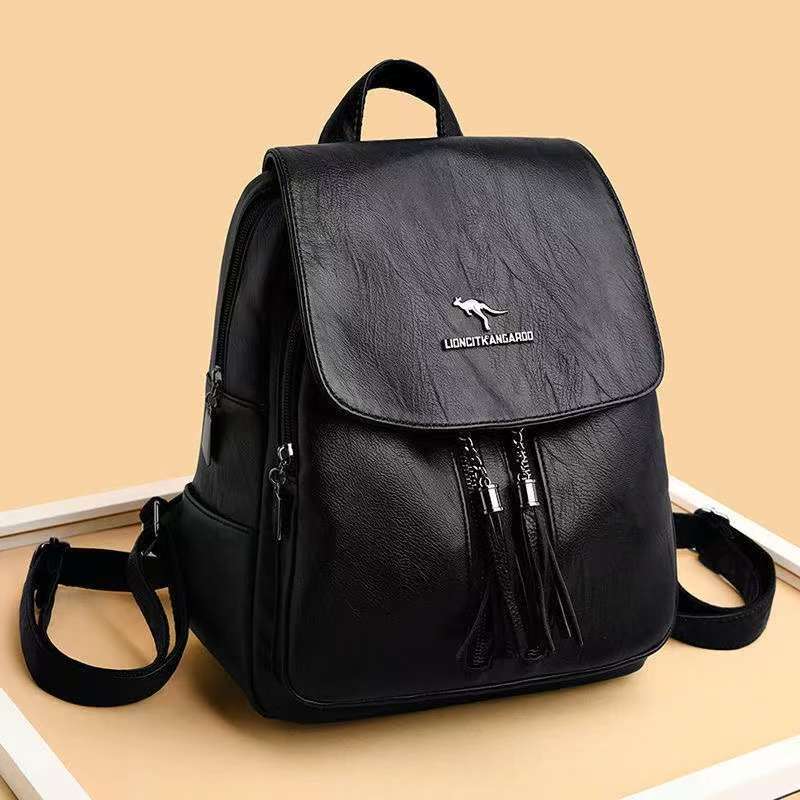 休闲双肩包女2025新款百搭大容量软皮学生书包户外旅行背包女士包