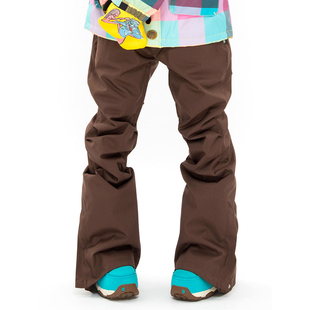 ME家深咖啡纯色女生腰带宽版加棉单板滑雪裤