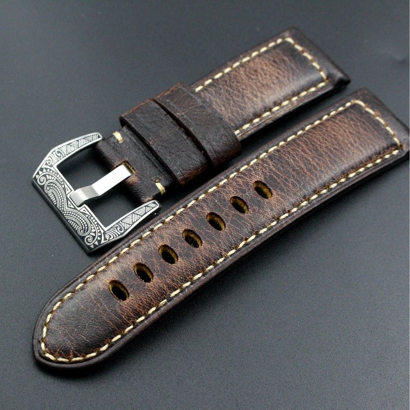 适配沛纳海真皮表带20 22 24MM适配X-MEN牛皮头层男表链胖大海PAM
