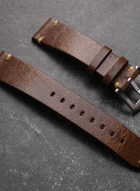 手工头层真皮表带18 19 20 21 22MM头层牛皮复古风格男表链棕色