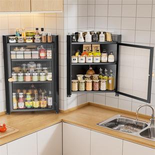厨房带门三角调料置物架壁挂调味料调味品油盐酱醋转角收纳柜防尘