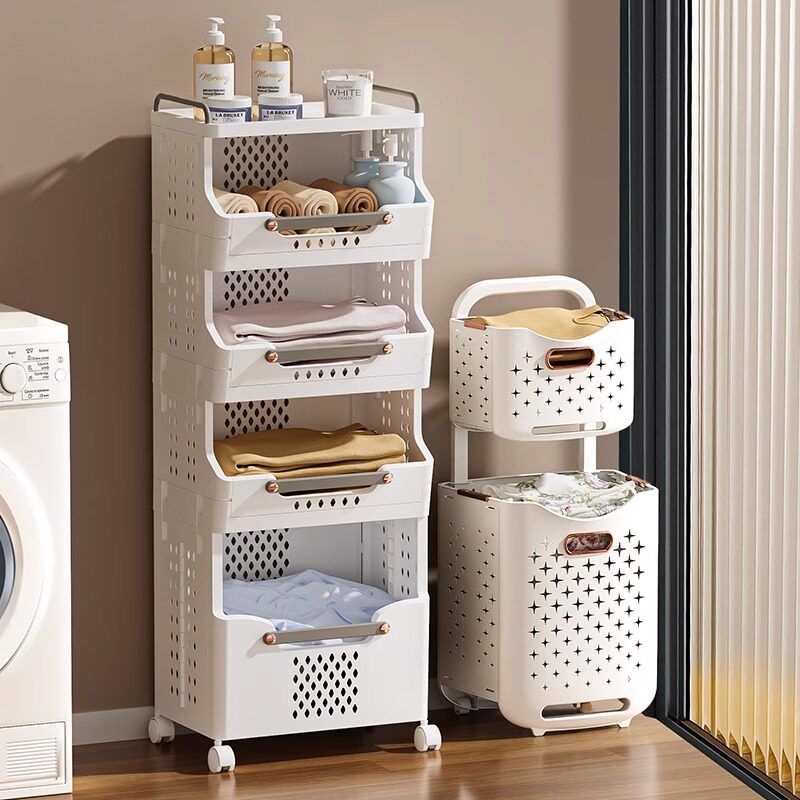 可折叠脏衣篮家用日式换洗衣服收纳筐子多层大容量带轮衣筐小推车