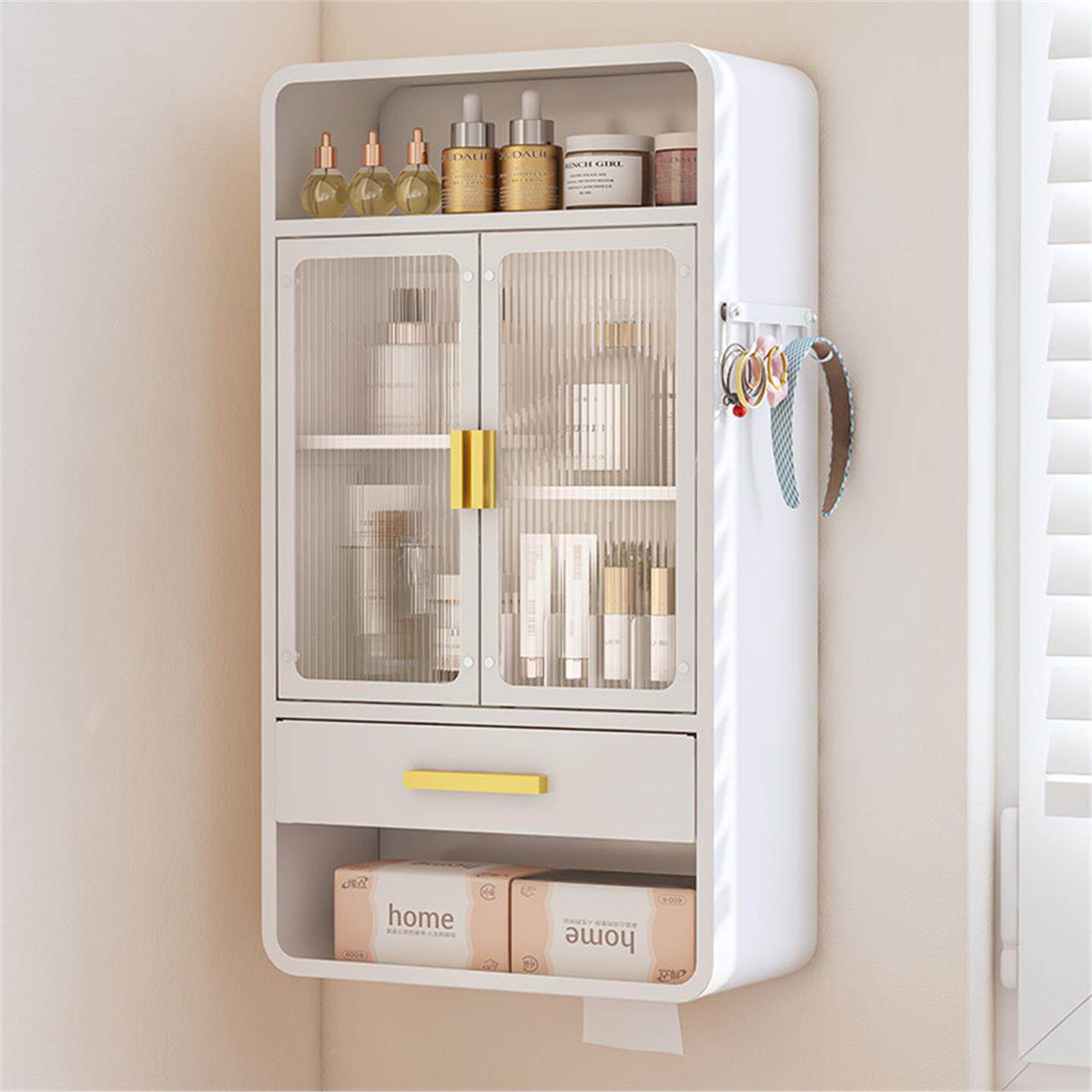 免安装浴室洗漱台化妆品收纳盒卫生间口红置物架护肤品储物柜壁挂