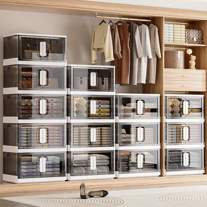 透明收纳箱可折叠收纳柜塑料多层零食柜家用玩具置物柜衣橱储物箱