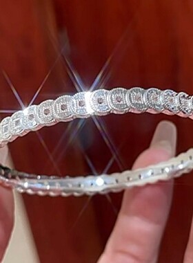 足银9999纯银碎冰冰钱币银手镯女闭口五帝钱银镯子新中式女友礼物