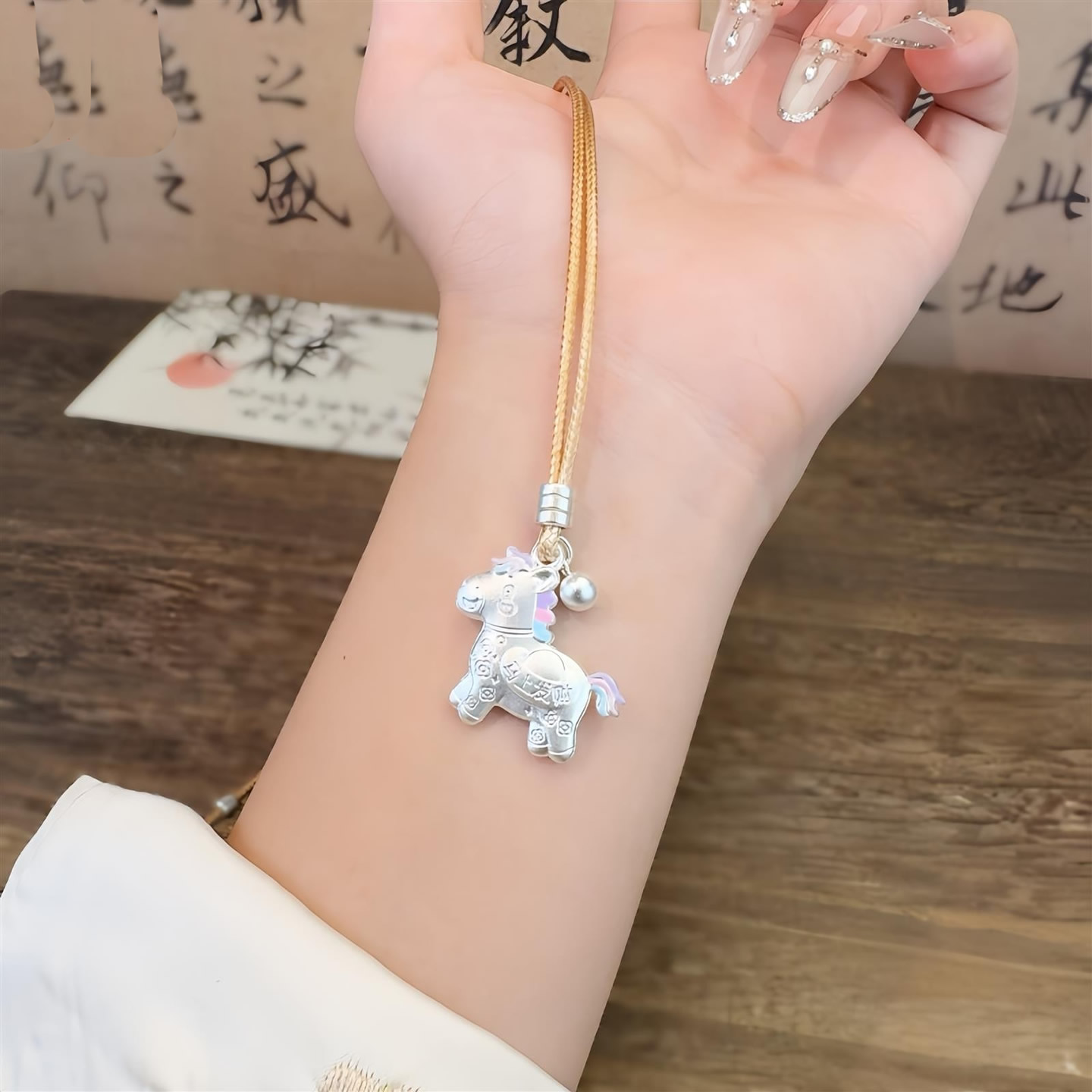 国潮马上有钱足银999珐琅彩吊坠