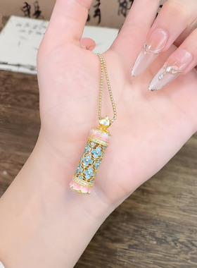 足银9999花开海韵纯银项链新中式国潮风珐琅彩圆柱莲花套链送礼物