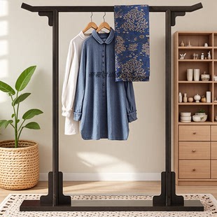 中古风卧室挂衣架落地实木中式服装展示架秀禾架新中式衣架木质
