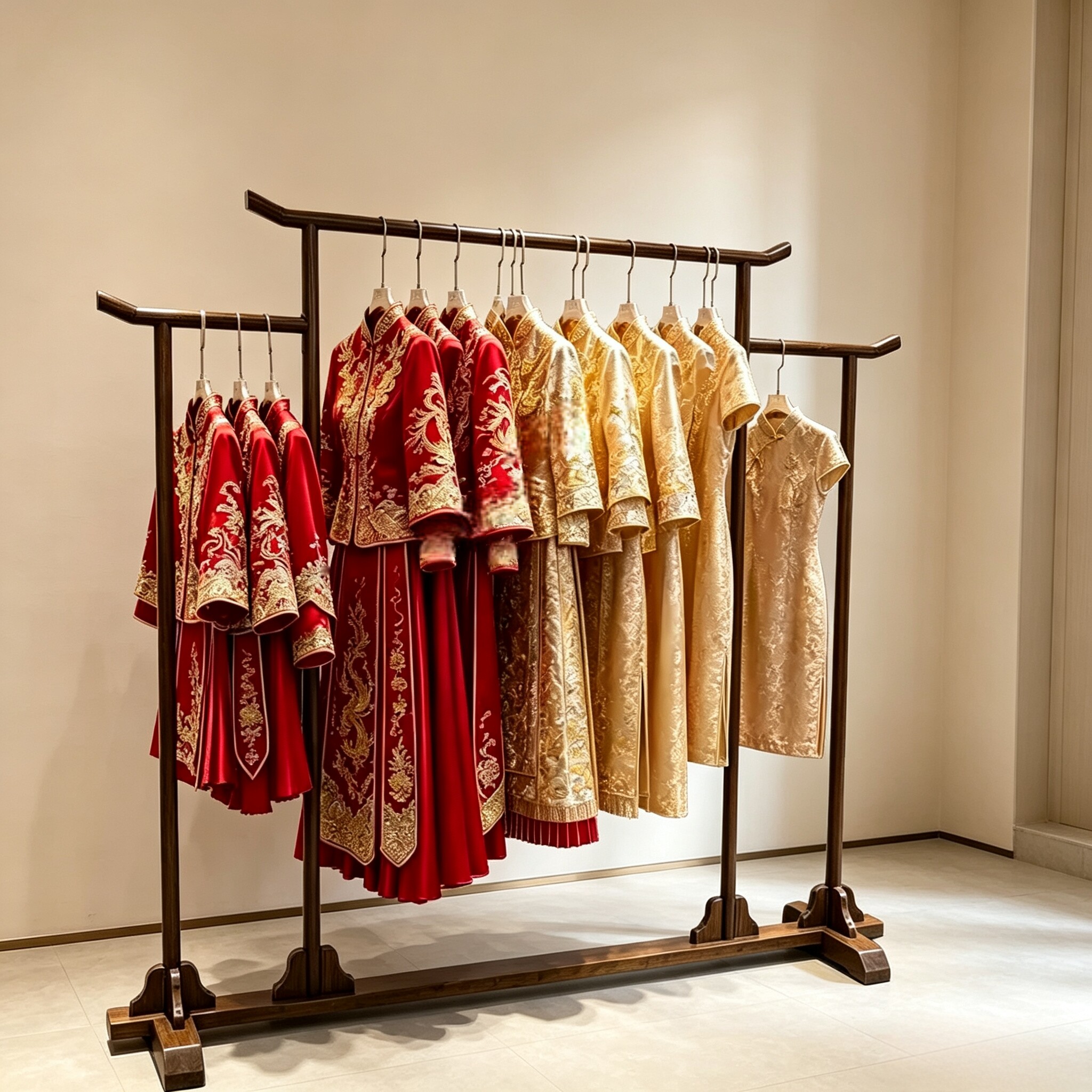 落地衣架新中式挂衣杆实木秀禾服展示架中式挂衣架国风服装陈列架