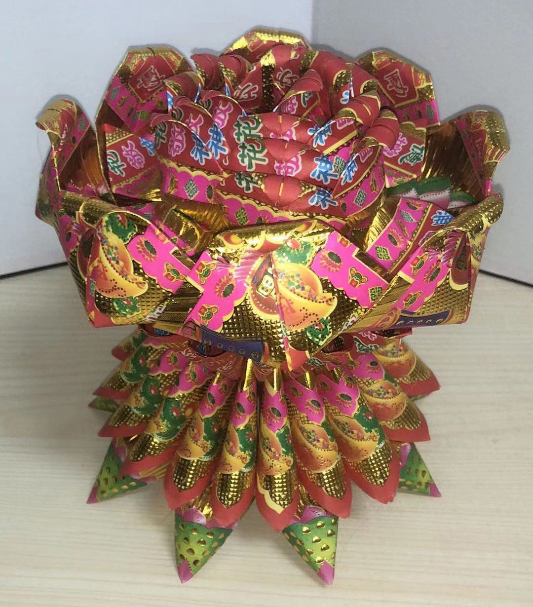 新版中秋折纸莲花金双面烫金可折莲花石榴元宝聚宝盆尺寸19x19