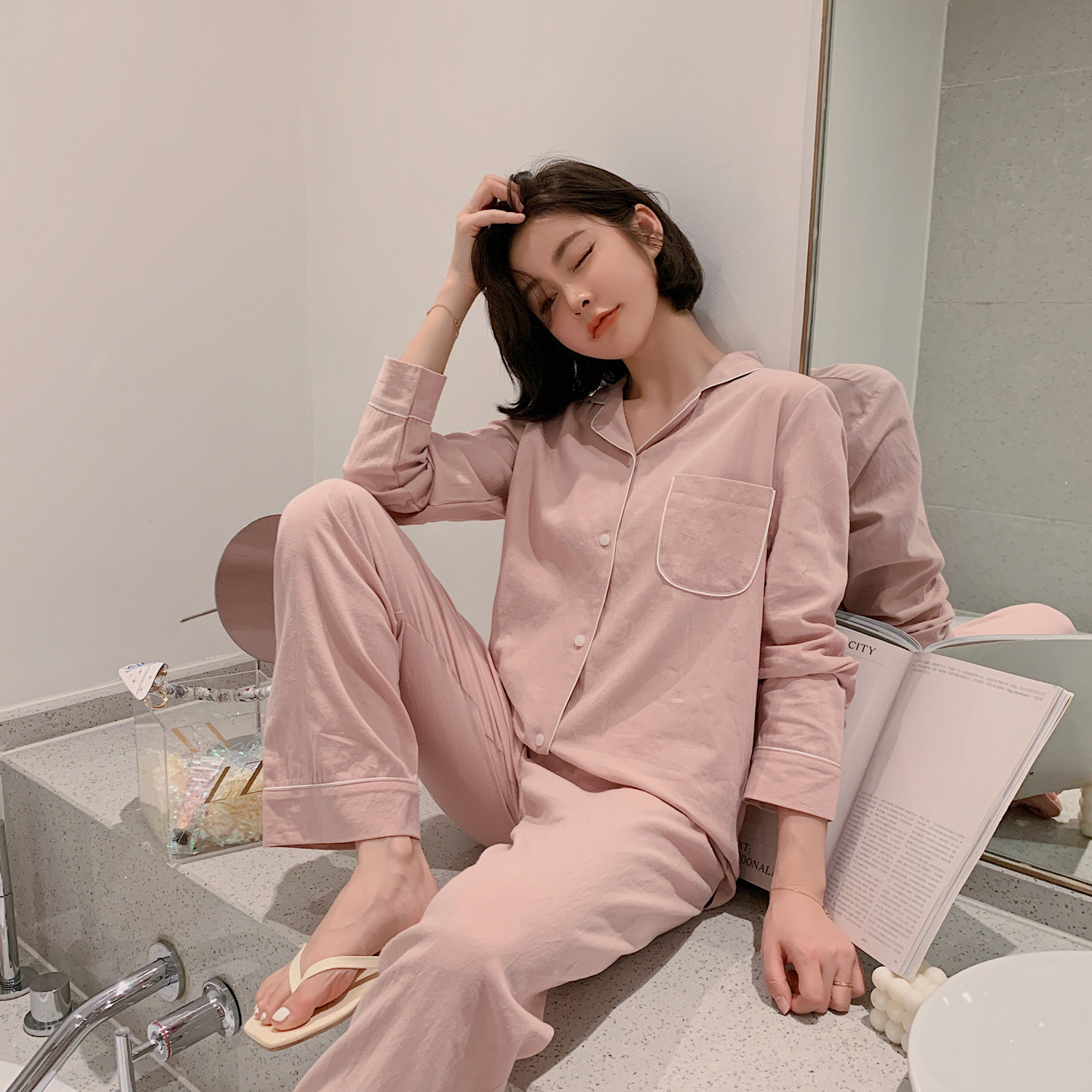 女士秋季春天全棉大码套装睡衣