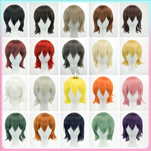 万用假发cos短发黑银白灰棕色毛娘30厘米假毛反翘学生狼尾打毛坯