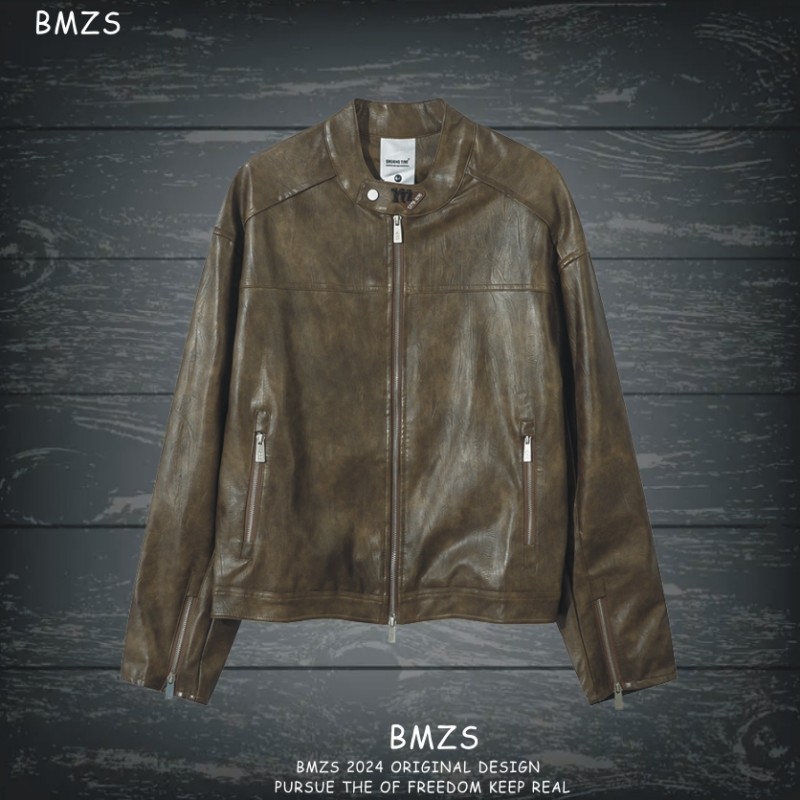 设计感BMZS机能风立领皮衣