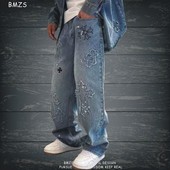 直筒洗水刺绣慵懒风潮牌高货 阔腿裤 2026新款 现货十字架贴布牛仔裤